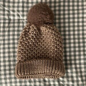 NORLA CANADA Warm Brown Knit Beanie with Pom-Pom 10% ALPACA, 20% WOOL